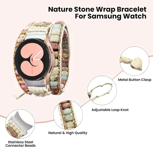 Vista 2 de Correa de reloj boho hecha a mano para Samsung Galaxy con piedras naturales y cuentas pulsera de cuentas