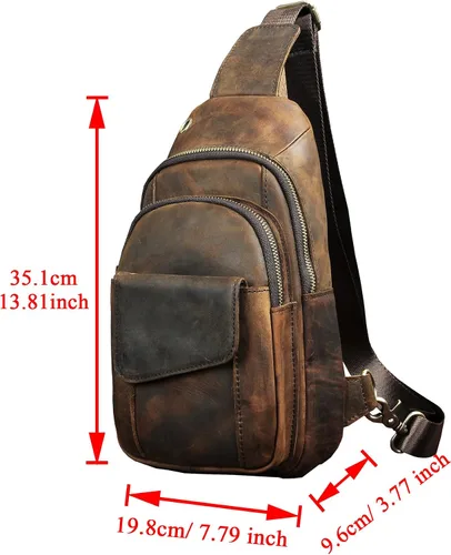 Vista 2 de Le'aokuu Hombres al aire libre Casual Viaje Senderismo Té Crossbody Pecho Sling Bag Rig Un Hombro Correa Bolsa Mochila Hombres Cuero