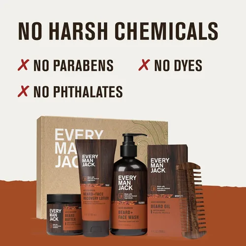 Vista 7 de Every Man Jack Kit completo de cuidado de barba para hombres, bourbon envejecido, set de regalo Cleansing Beard & Face Wash, Soothing Lotion