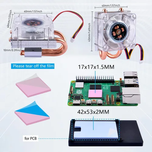 Vista 8 de GeeekPi Enfriador de CPU de bajo perfil para Raspberry Pi 5, ventilador de 4 pines con disipador de calor de aluminio para Raspberry Pi 5 8GB 4GB