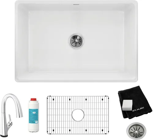 Vista 19 de Elkay SWU1517WH - Fregadero de barra de montaje inferior de arcilla refractaria de 16-7/16" x 18-15/16" x 9-1/16", color blanco