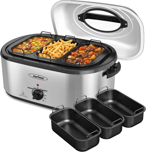 Vista 7 de Sunvivi Horno Tostador Eléctrico de 20 QT con Tapa de Autohilvanado, 3 Compartimentos y Función de Mantener Caliente, Control de Temperatura