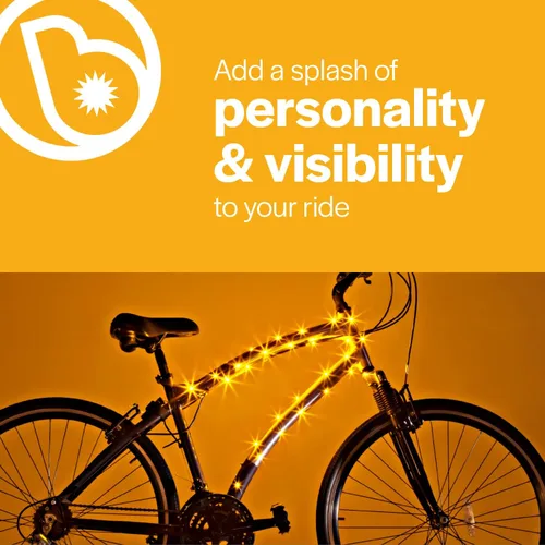 Vista 3 de Brightz CosmicBrightz - Cuerda de luz LED para marco de bicicleta, cuerda de 6.5 pies, funciona con pilas con interruptor de encendido/apagado, Oro