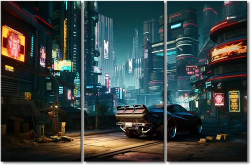 Vista 22 de Lienzo decorativo para pared de sala de estar, lienzo Cyberpunk, decoración de pared de 3 paneles, decoración de pared para el hogar, dormitorio