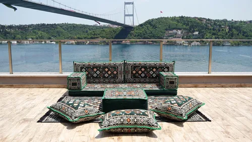 Vista 2 de arabicsofa Asiento de sofá tradicional de Oriente Medio, cojín modular hecho a mano con almohadas de respaldo