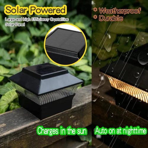 Vista 5 de Luces solares para tapa de poste (paquete de 2) – LED blanco cálido de 25 lúmenes, se adapta a 3.5 x 3.5 pulgadas y 4 x 4 pulgadas de madera/vinilo