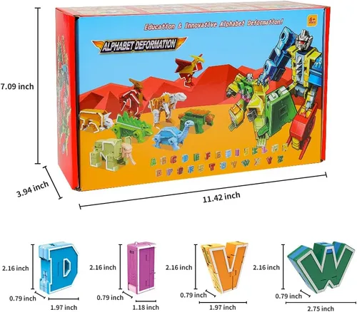 Vista 5 de VEAIS - Juguetes de animales del alfabeto, STEM ABC Learning Alphabots Juguetes transformadores - 26 piezas