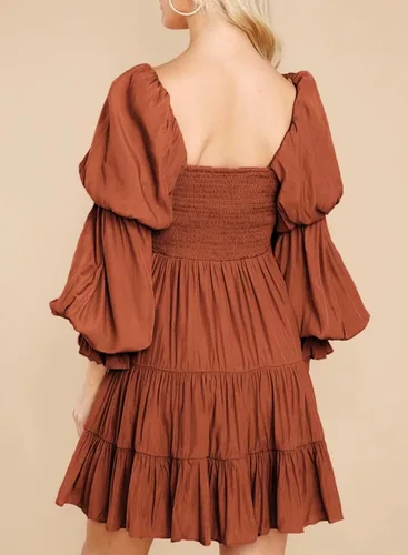Vista 2 de Dokotoo - Vestido corto de verano para mujer 2022 elegante con hombros descubiertos cuello en V manga larga con volantes estilo skater