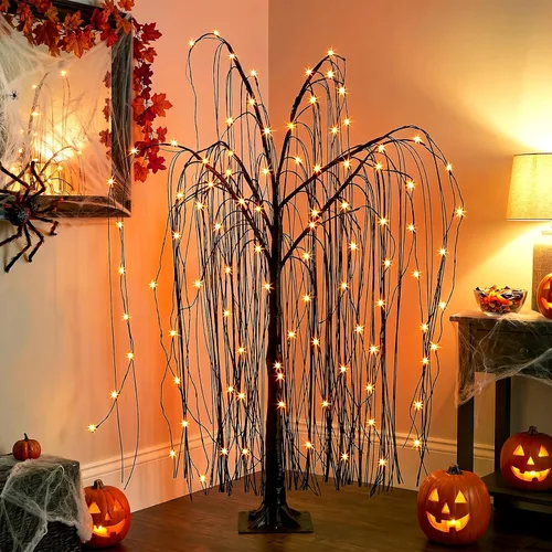 Vista 7 de EAMBRITE Árbol de Halloween de 4 pies iluminado negro espeluznante sauce