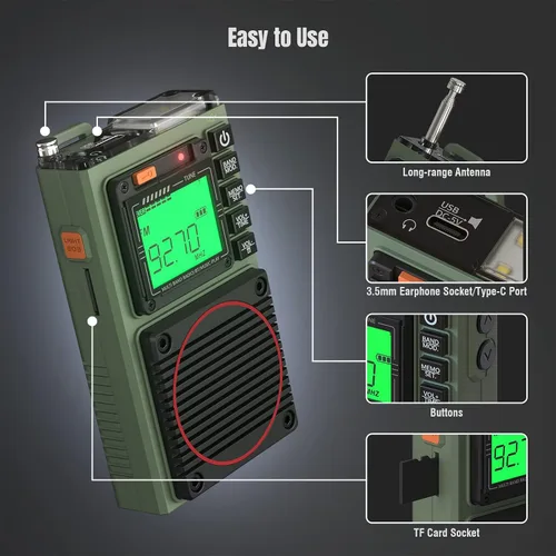 Vista 8 de Raddy Radio de onda corta con control de aplicación RF75A, radio portátil de onda corta AM/FM/VHF/SW/WB, radio de bolsillo recargable con antena