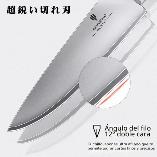 Vista 4 de Juego de cuchillos japoneses 3 piezas, acero inoxidable 10Cr15Mov de alto carbono Juego de cuchillos de 3 piezas