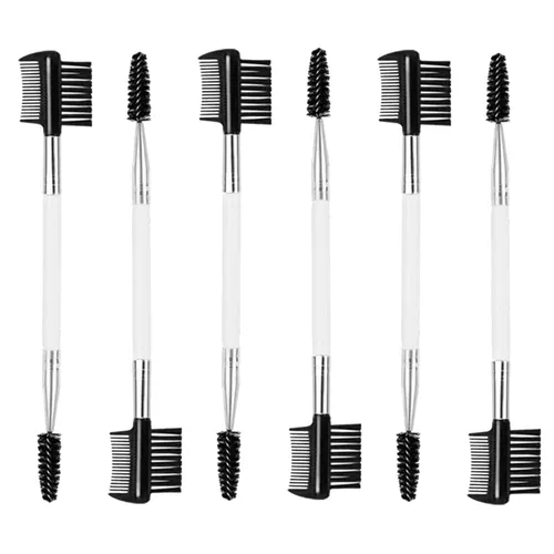 Vista 8 de Cepillo de pestañas de cejas 2PCS Peine de pestañas de cabeza 3 Cepillo de doble cabeza Cepillo de maquillaje Herramienta de aseo cosmético (negro)