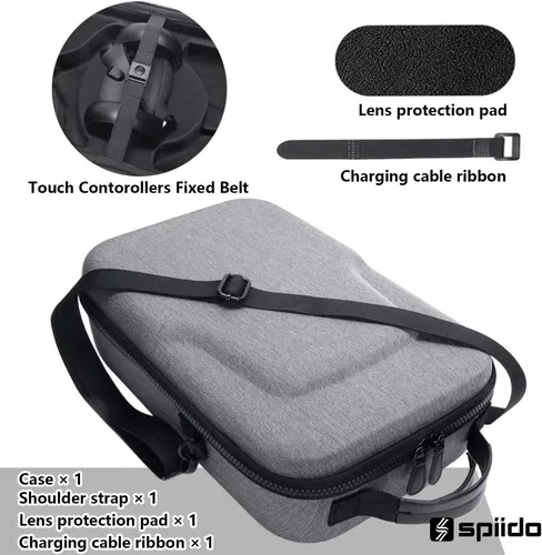 Vista 5 de Spiido - Funda rígida de viaje para Oculus Quest VR Gaming Headset and Controllers Accessories resistente al agua a prueba de golpes Gris