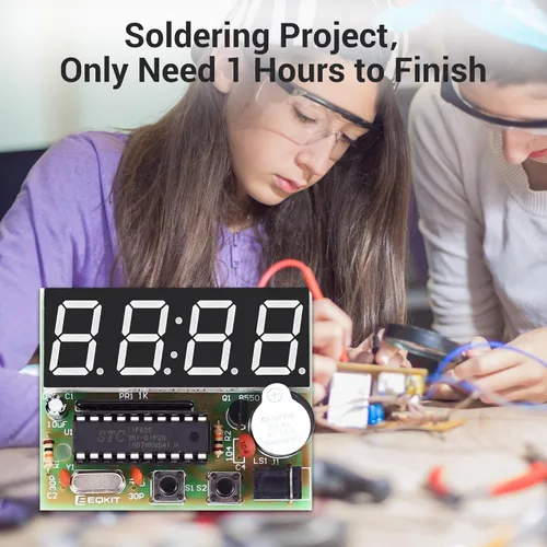 Vista 3 de MiOYOOW Kits de reloj digital de 4 dígitos con PCB, kit de proyecto de soldadura de reloj de alarma DIY para aprender soldadura electrónica
