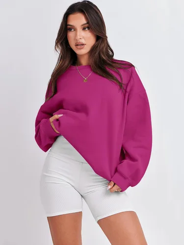 Vista 2 de ANRABESS Sudadera de gran tamaño para mujer, con cuello redondo, estilo Y2K, sudadera con capucha de forro polar, cómoda, camiseta informal, ropa