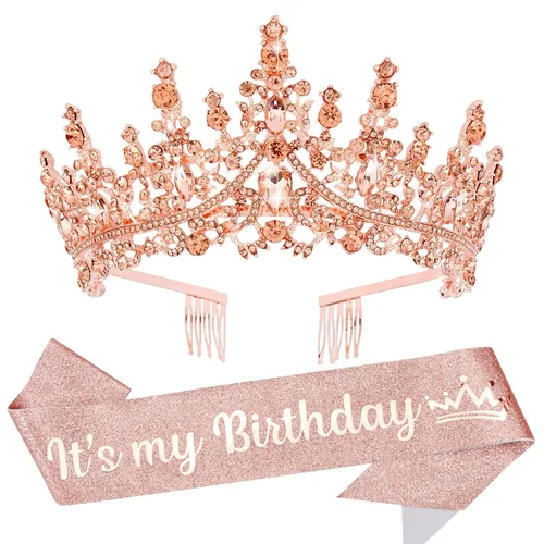 Vista 13 de VELSCRUN Coronas de Tiara de Cumpleaños para Mujeres y Niñas Es Mi Cumpleaños Banda Princesa Reina Accesorios para el Cabello de Feliz Cumpleaños AB