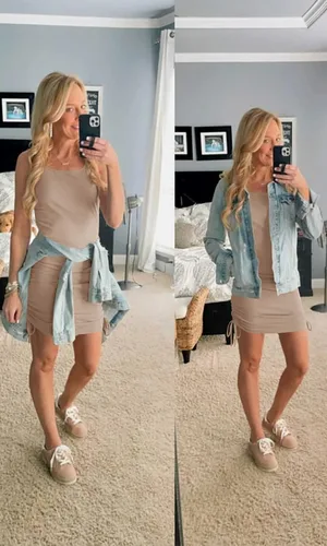 Vista 2 de Vestido ajustado fruncido para mujer, con cordón, vestido corto de verano acanalado