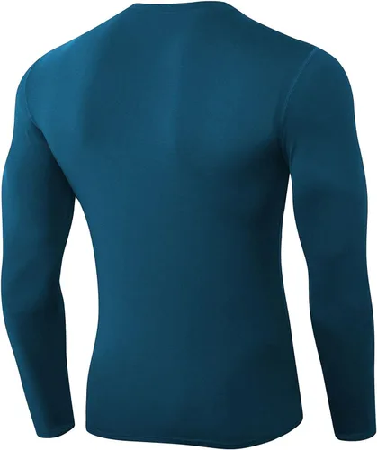 Vista 3 de Camisas musculares grandes y altas para hombre, para otoño, invierno, secado rápido, deportes, casual, manga larga, sin botones, para gimnasio