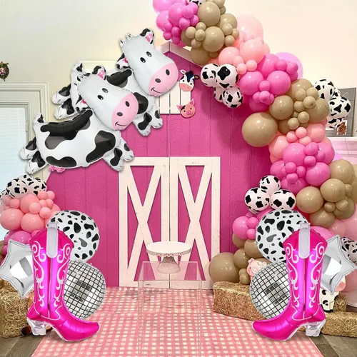 Vista 3 de Decoraciones de fiesta de vaquera occidental, Let's Go Girls Disco Cowgirl Last Rodeo Bachelorette Theme Cow Balloon Cowgirl Boot Globos