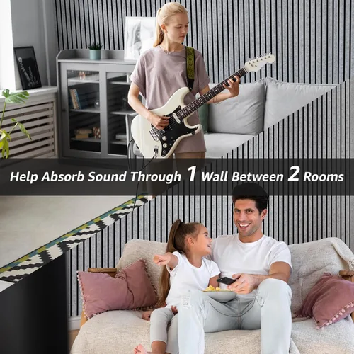 Vista 9 de Paquete de 10 Paneles Acústicos, 48" X 12" X 0.43" Paneles de Pared Insonorizados, Autoadhesivos de Alta Densidad que Absorben el Sonido, Gris