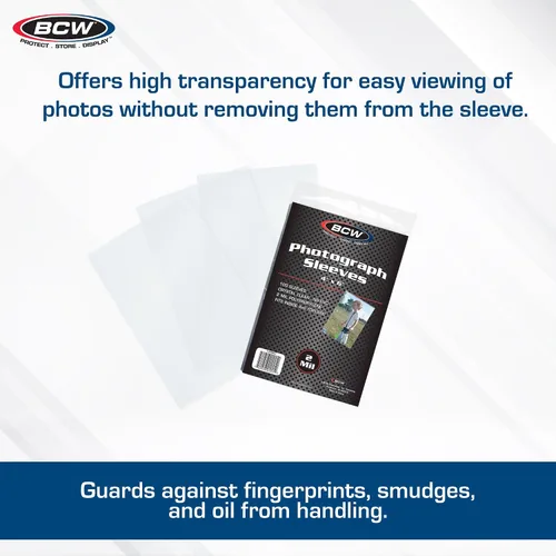 Vista 2 de BCW Fundas para fotografías de 4 x 6, 200 unidades, polipropileno transparente de calidad de archivo, sin ácidos para impresiones artísticas