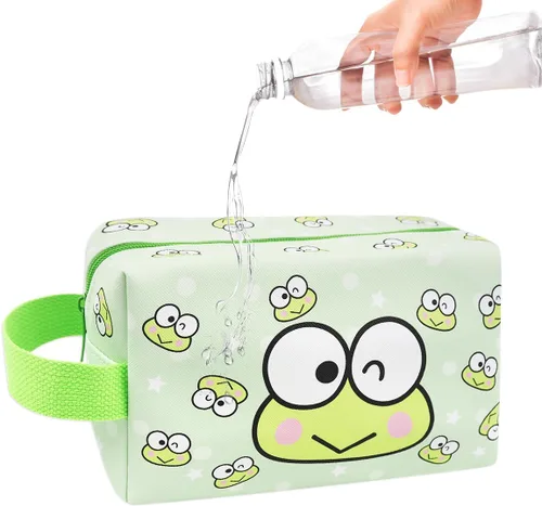 Vista 4 de Bolsa de maquillaje Kawaii, bolsa de cosméticos de viaje de piel sintética de dibujos animados, pequeña bolsa de maquillaje para niñas, bonita bolsa