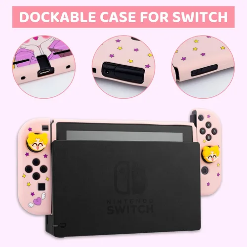 Vista 5 de Pink Carrying Case for Nintendo Switch, Anime Accessories Bundle Kit for Sailor Moon with Switch Travel Bag, Soft TPU Protective Cover, Screen