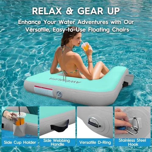 Vista 5 de AWEMUFA Silla inflable para adultos, silla flotante inflable para piscina, tumbona de piscina, flotadores de agua, flotadores de piscina, flotadores