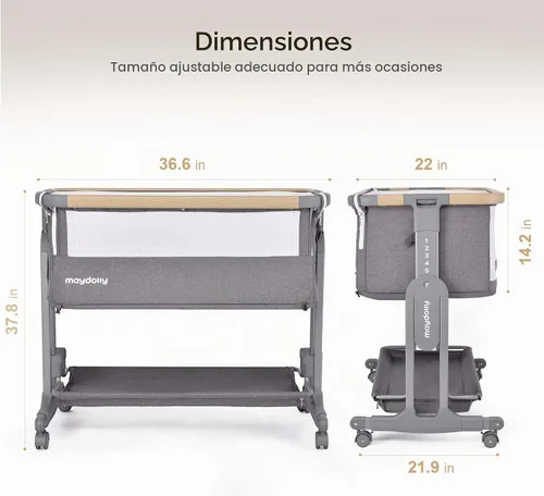 Vista 4 de Maydolly - Moisés de bebé 3 en 1 con modo mecedora suave, color gris