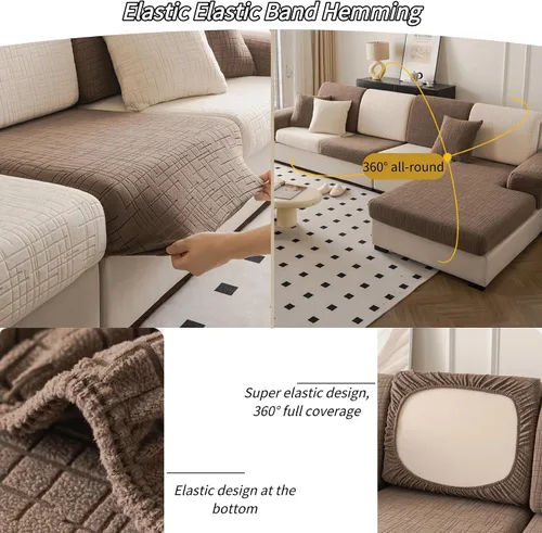Vista 5 de Fundas de Cojines para Sofá Seccional, fundas de sofá de tela jacquard elástica gruesa y lavable para sofá seccional, fundas de sofá antideslizantes