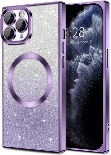 Vista 46 de Hython Funda para iPhone 13 Pro transparente con purpurina magnética [compatible con MagSafe] Protector completo de lente de cámara delgado