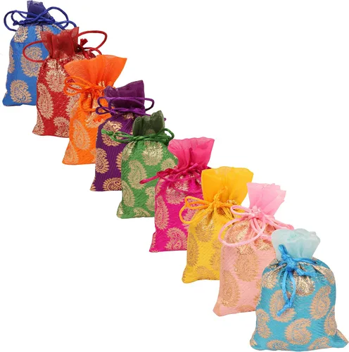 Vista 6 de Touchstone Preciosas bolsas de regalo reutilizables, respetuosas con el medio ambiente, brocado de cachemira con cordón grande para cumpleaños