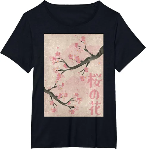 Vista 87 de Cherry Blossom Japanese Vintage Woodblock Japan Pink Sakura T-Shirt Asphalt Grey