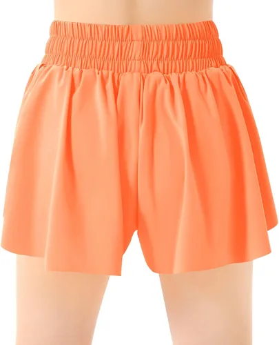 Vista 2 de Pantalones cortos deportivos de mariposa para niñas, pantalones cortos fluidos con bolsillo 2 en 1, pantalones cortos para correr, entrenamiento
