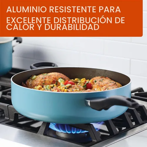 Vista 4 de Farberware Olla grande antiadherente apta para lavavajillas/sartén con asa auxiliar - aluminio, 6 cuartos, azul 2-Aguamarina