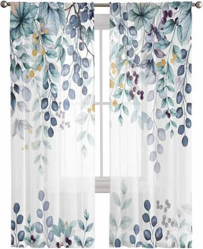 Vista 13 de Cortinas semitraslúcidas para árbol de Navidad, 45 pulgadas de longitud para sala de estar, cortinas de ventana de copo de nieve de invierno