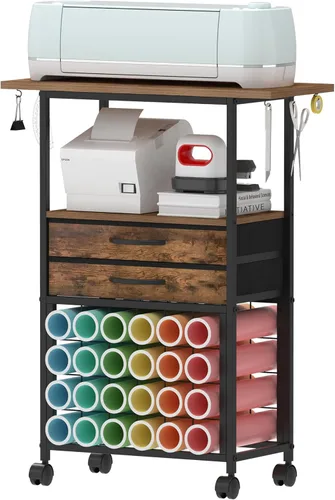 Vista 9 de VENNQD Organizador y soporte de almacenamiento compatible con máquinas Cricut, carrito de almacenamiento rodante/estante con 24 soportes de rollo