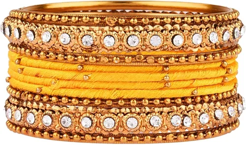 Vista 7 de Efulgenz Fashion Jewelry Indian Bollywood Gold Plated Crystal Beaded Silk Thread Bracelet Bangle Set (20 pc)