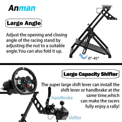 Vista 4 de Anman Foldable Driving Gaming Wheel Stand Fit for Logitech G25 G27G29G923 Thrustmaster PXN V9 Adjustable Steering Wheel Stand,Not Included
