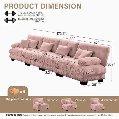 Vista 142 de Sofá Seccional Modular Extragrande de 93.7 pulgadas, Sofá de Dos Plazas Cloud Couch con Almohadas y Cojín Extra Grueso para Sala de Estar, Cine