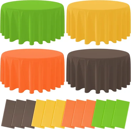 Vista 13 de 4 manteles rectangulares de plástico desechables para otoño, color amarillo, naranja, verde, café, para otoño, cosecha, día de Acción de Gracias