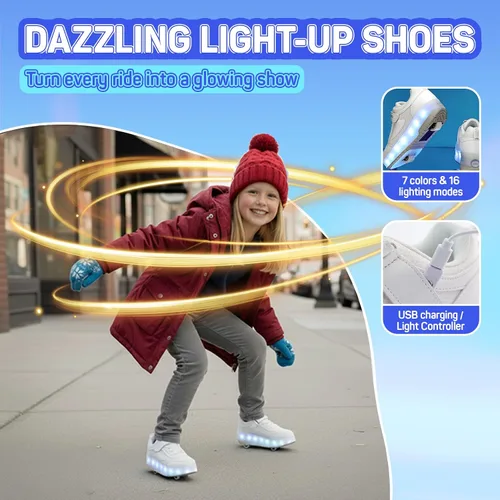 Vista 4 de Zapatos para niños con ruedas - 4 en 1 Zapatos con ruedas iluminados con luces LED recargables por USB para regalos de Navidad y escuela