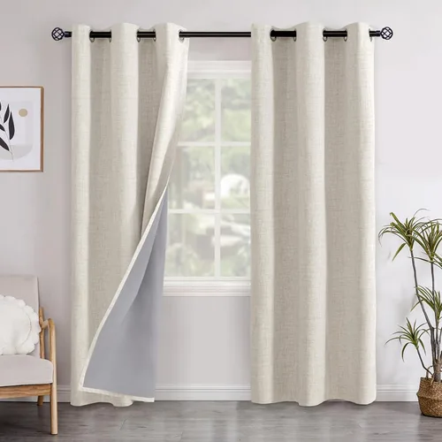 Vista 129 de YoungsTex - Cortinas opacas de lino para dormitorio, oscurecimiento de la habitación, cortinas con textura de lino, paneles con aislamiento térmico