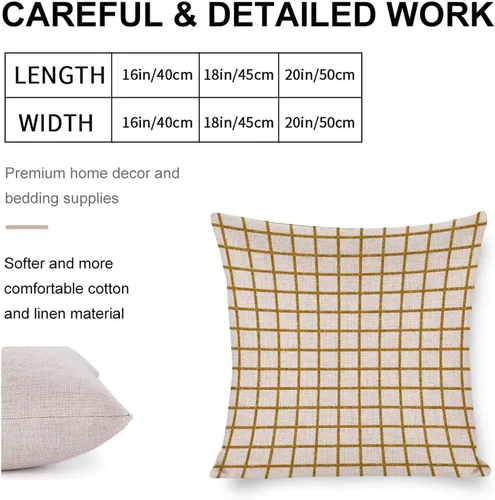 Vista 2 de Fundas de almohada decorativas rústicas y modernas, fundas de almohada retro a cuadros dorados a cuadros para sofá, cama, decoración del hogar, 16 x