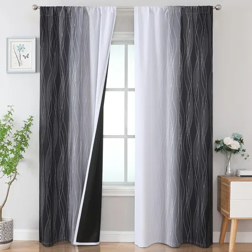Vista 18 de Estelar Textiler Cortinas oscurecedoras beige y blanco grisáceo de 45 pulgadas de largo, cortinas graduadas con bloqueo de luz para baño, cortinas