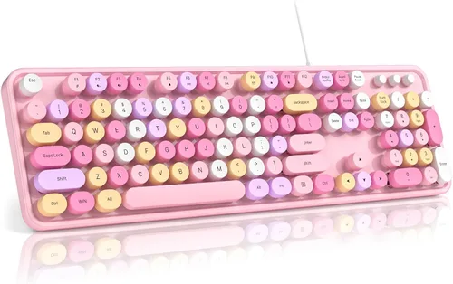 Vista 13 de MOFII Computer Keyboard Wired,Round Key Retro Typewriter Keyboard Full Size USB Plug and Play, for Laptop, PC, Desktop, Windows