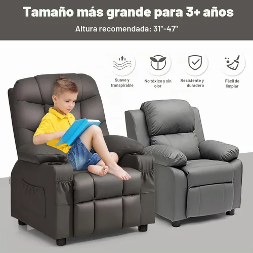 Vista 4 de GLACER Silla reclinable para niños con portavasos, bolsillos laterales Marrón