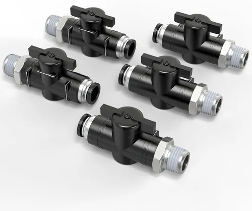 Vista 14 de TAILONZ PNEUMATIC BVU-1/2 OD Válvula de bola de control de flujo de aire Válvula de empuje para conectar accesorio (paquete de 1)