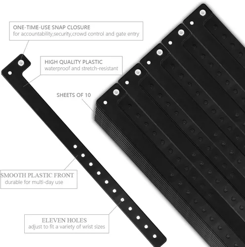 Vista 3 de Ouchan Pulseras de plástico negras – Paquete de 100 pulseras para eventos, club, música, reuniones, fiestas y festivales