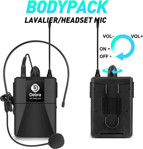 Vista 5 de D Debra Audio AU800 Pro UHF Sistema de micrófono inalámbrico de 8 canales con micrófonos de mano inalámbricos tipo lavalier con auriculares